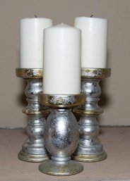 Silvertone Pillar Candle Holders