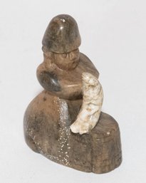 Inuit Style Carved Soap Stone Fisherman Sculpture