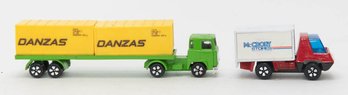 1970s Playart Delivery Truck And Container Truck And Trailer Die Cast Hong Kong 1/64