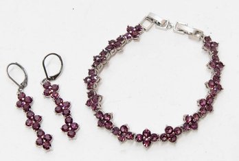Purple Austrian Crystal Bracelet And Earrings Set New
