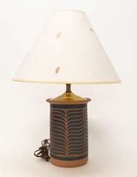 1970s Studio Pottery Terracotta Signed ' Brown' Lamp With Paper Shade