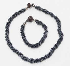 Steel Grey Seed Bead  Rope Necklace And Bracelet