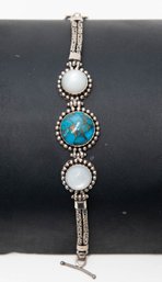 Turquoise And Moonstone Sterling Bracelet New
