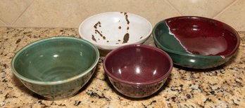 Signed Green And Burgundy Glazed Stoneware Bowls