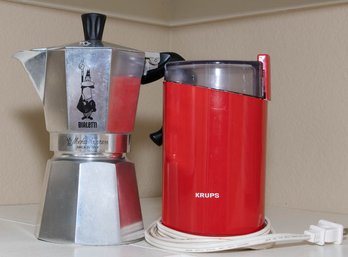 Bialetti French Press And Red Krups Bean Grinder