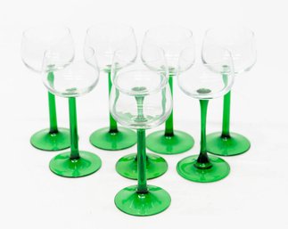 Vintage French Green Stem Wine Glasses