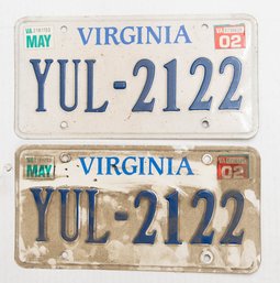 Virginia Embossed YUL-2122 License Plates