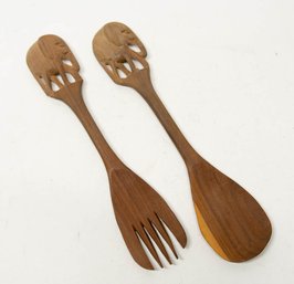 Teak Wood Elephant Salad Thongs