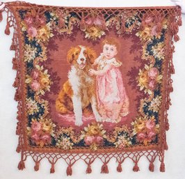 19th Century Victorian Girl With Her Dog Chenille Wall Hanging