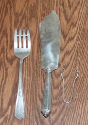 Alvin Sterling Silver Fork, English Sterling Fish Knife And Tongs