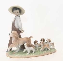 2001 Lladro Privilege ' My Little Explores, Boy With Dogs' Porcelain Figurine Made In Spain