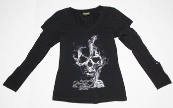 2016 Sturgis 16th Annual Black Hills Rally Women's Skull Long Lace Sleeve Shirt Size Large