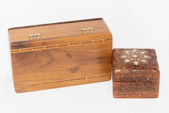 Carved Rosewood And Inlayed Walnut Hinged Boxes