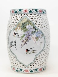 Chinese Porcelain Sparrow Hand Painted Garden Stool With Maker's Mark