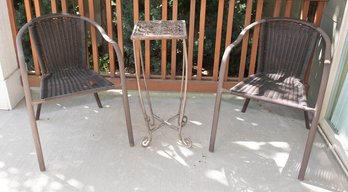 Wrapped Chairs And Iron Side Table