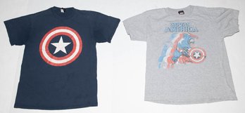 2011 Marvel Mad Engine Navy Captain American Logo And Mad Engine Grey Captain American T-shirts