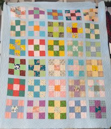 Handmade Blue 30 Block Patch Quilt 69'x82'