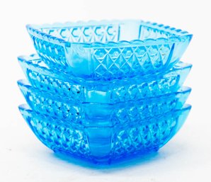 Vintage Bright Blue Diamond Pattern Square Dessert Dishes (4)