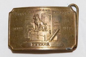 Wells Fargo And Company Solid Brass Belt Buckle Dog Sitting On Luggage