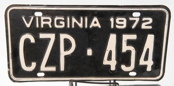 Black 1972 Virgina License Plate