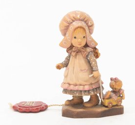 Anri Hand Carved Wooden Design Valentine ' Girl Pulling Toys' Figurine Italy