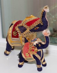 4'-6' Vintage Handmade Stuffed Fabric Embroidered Elephants