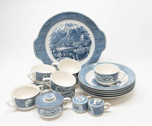 Currier & Ives Blue And White China Pieces