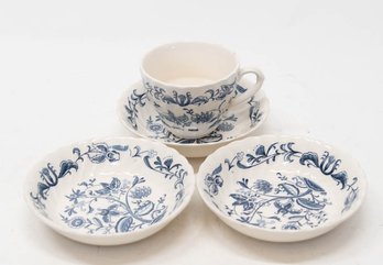 Antique Dresden By Maru Blue And White Saucers And Cup