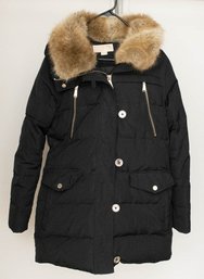 Michael Kors Womens Medium Puffer Coat With Faux Fur Collar