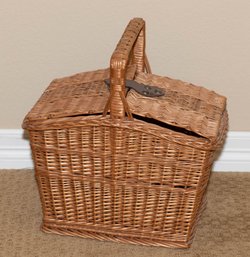 Vintage Large Wicker Split Lid Picnic Basket