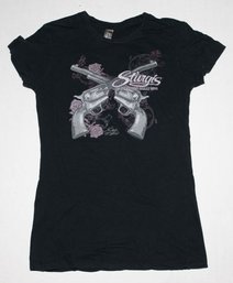 2011 Sturgis Motorcycle Rally Roses And Double Pistols Women's T-shirt Size 2XL