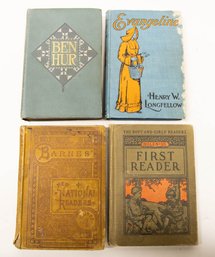 Antique Reading Books Includes Ben Hur, Evangeline, Barnes' And Bolenius First Reader