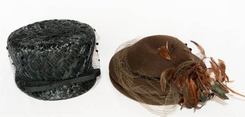 Ladie's Black Michell Pill Box And Brown Fur Felt Hat