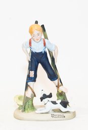 1980 The Danbury Mint Norman Rockwell ' Boy On Stilts' Porcelain Figure