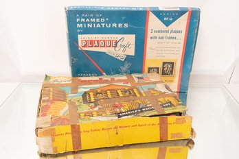 1944 Original Lincoln Logs In Original Box And Instructions And Plaque Craft Paint By Number