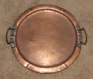 Hand Made Wrought Copper Round Handled Tray