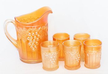 Marigold Carnival Glass Lemonade Set