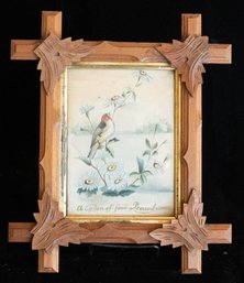 Antique Walnut Arts And Crafts Framed Botanical 'A Token Of Fond Remembrance'