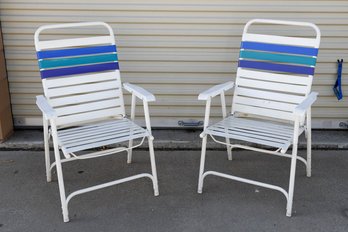 Vintage  Vinyl Lawn Chairs Blue Green And White