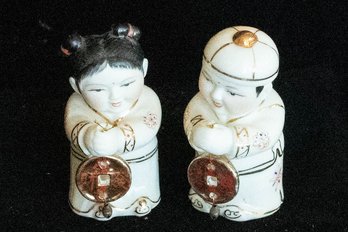 Vintage Chinese Lucky Golden Coupling Jintong Ceramic Figurines