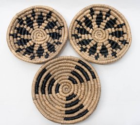 10'  Hanging Blue Natural Geometric Woven Coil Bowls (3)