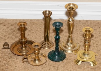 4'-9' Assorted Single Brass Candlesticks