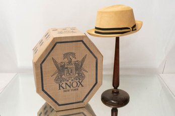 Knox New York Hat Box With Borden Genuine Panama Hat Made In Ecuador (stand Not Included)