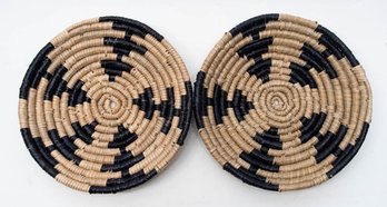 12'  Hanging Blue Natural Geometric Woven Coil Bowls (2)