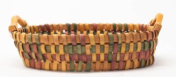 Multicolored Woven Basket With Wooden Handles