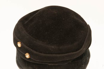 1940s Ladies Pillbox Hat Designed By Phyllis New York Black Velvet