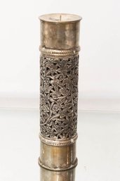 Silver Color Metal Columnar Lidded Candle Pillar Made In India