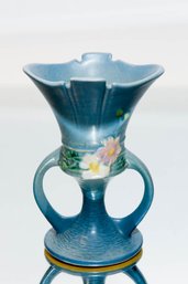 1939 Roseville Pottery Blue Cosmos Handled Vase 945-5
