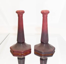1920s Van Briggle Pottery Mulberry Candlesticks Marked AA