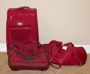 American Tourist Rolling Red Luggage And Duffels